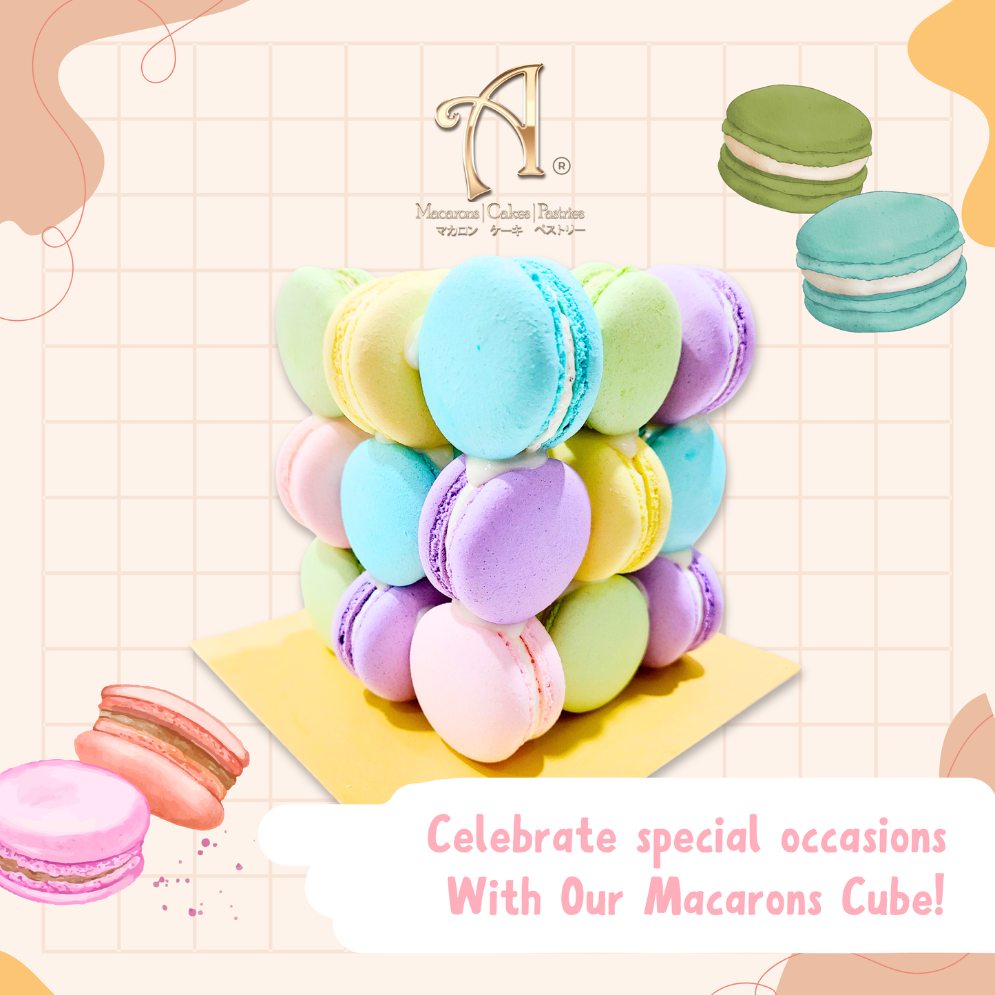 3 Tiers Cube Macarons (27pcs) | (Classic Series) | Special Price Rp399,000